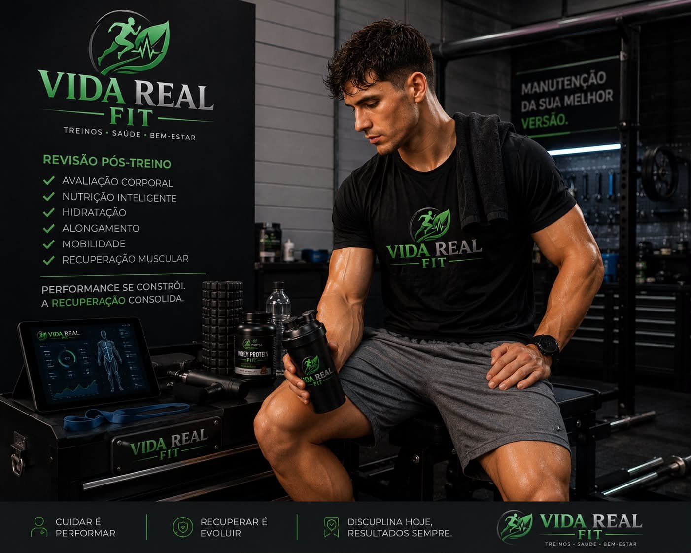 Atleta profissional realizando protocolo de recovery fitness para acelerar a recuperação muscular.